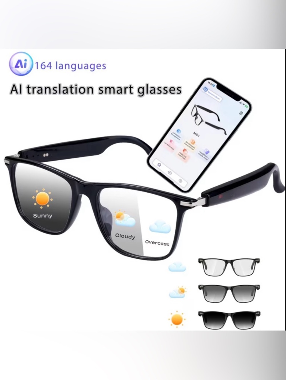 (14) - AI Translation Smart Glasses – Auto Dimming in Sunlight Bluetooth Glasses